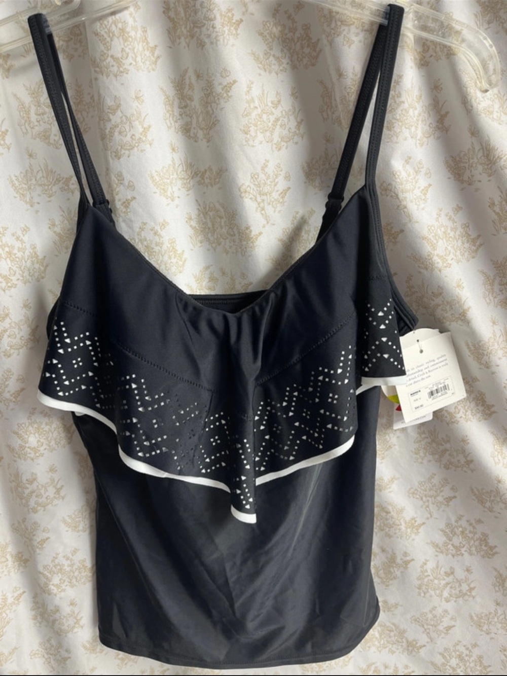 croft & barrow Black Ruffle Tankini with White Trim